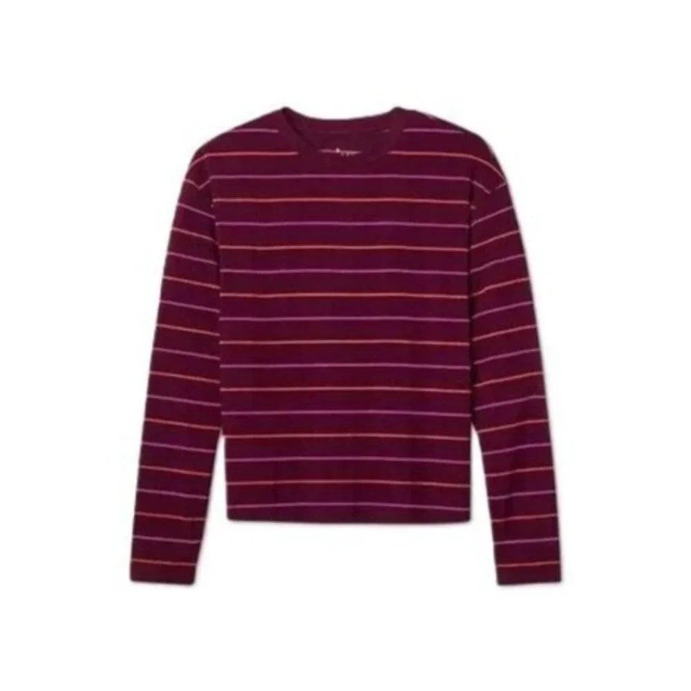 A New Day Burgundy w/ Pink & Orange Thin Stripes LS Soft Cotton Tee -- Small 4-6 - Picture 4 of 7